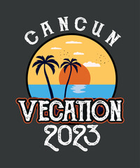 Cancun 2023 vacation vintage sunset cancun girls trip 2023 t shirt design vector, Cancun 2023, vacation, vintage, sunset, cancun, girls trip 2023 t shirt, - obrazy, fototapety, plakaty