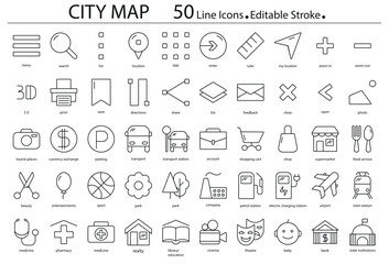 City map line icons editable stroke