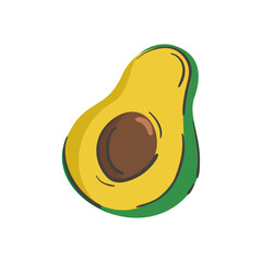 Hand drawn avocado isolated on a white background. Vector illustration. Colorful and minimalistic. For sticker and design.