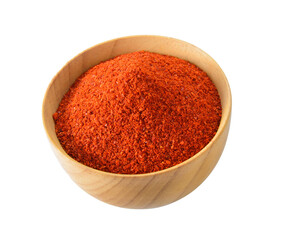 Cayenne pepper in wood bowl on transparent png