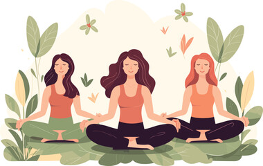 Obraz na płótnie Canvas three girls doing illustration, international yoga day, yoga day banner, yoga day background