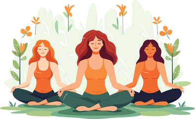three girls doing illustration, international yoga day, yoga day banner,  yoga day background