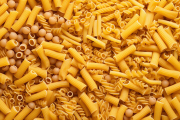 healthy macaroni spaghetti closeup ingredient italian raw uncooked background pasta food. Generative AI.