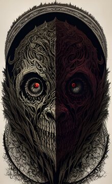 davil face included on one face , generative ai illustration