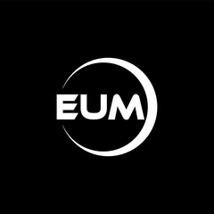 EUM letter logo design with black background in illustrator, cube logo, vector logo, modern alphabet font overlap style. calligraphy designs for logo, Poster, Invitation, etc.