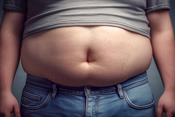 Fat male belly close-up, created with Generative AI technology.