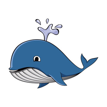 blue whale cartoon. big animal design illustration. underwater fish icon, sign and symbol.