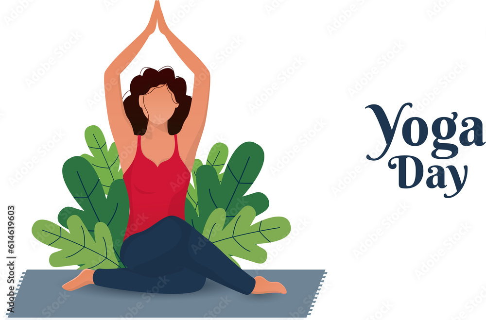 Canvas Prints vector illustration of faceless young woman in meditation pose on mat, yoga day poster design with t