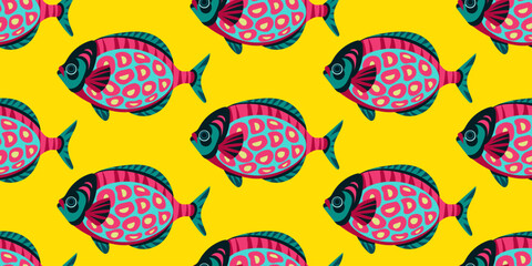 Marine seamless pattern with tropical fish for summer print