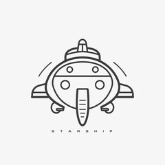 Starship logo. Space satelite retro shuttle moon discovery logotypes of observatory vector badges isolated. Shuttle and satellite, spaceship and rocket adventure illustration