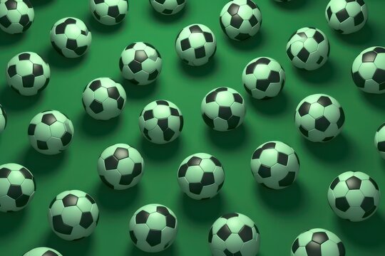 Football pattern on green background. Football seamless illustration. Generative AI.