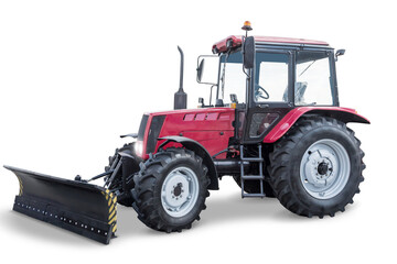 Modern wheeled tractor with mouldboard isolated on transparent background