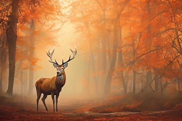 Autumn deer created with Generative AI technology