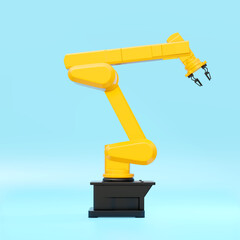 Robot arm. Yellow mechanical hand. Industrial robot manipulator. Futuristic industrial technology