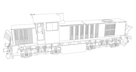 Locomotive. EPS10 format. Wire-frame Vector created of 3d