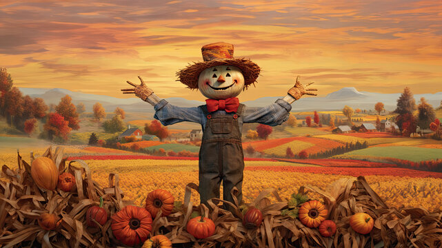 Cute scarecrow created with Generative AI technology