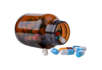 pill and bottle on transparent png
