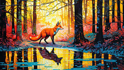 Fox in the forest created with Generative AI technology