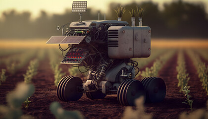 Industrial modern 4.0 agriculture modern farm with robots drone. Concept technology innovations farming. Generation AI.