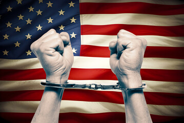 Flag of USA and handcuffs