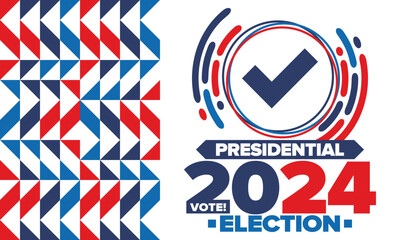 Presidential Election 2024 in United States. Vote day, November 5. US Election campaign. Make your choice! Patriotic american vector illustration. Poster, card, banner and background