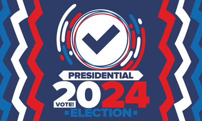 Obraz premium Presidential Election 2024 in United States. Vote day, November 5. US Election campaign. Make your choice! Patriotic american vector illustration. Poster, card, banner and background