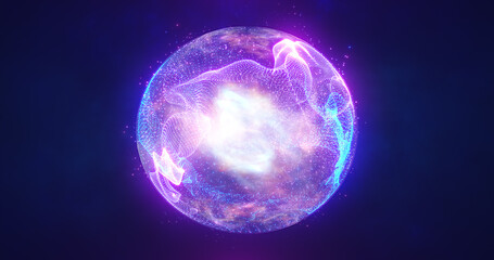 Abstract energy sphere with glowing bright particles energy scientific futuristic hi-tech background