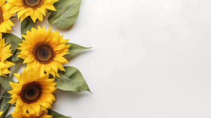  Banner of sunflowers on white background. Generative Ai