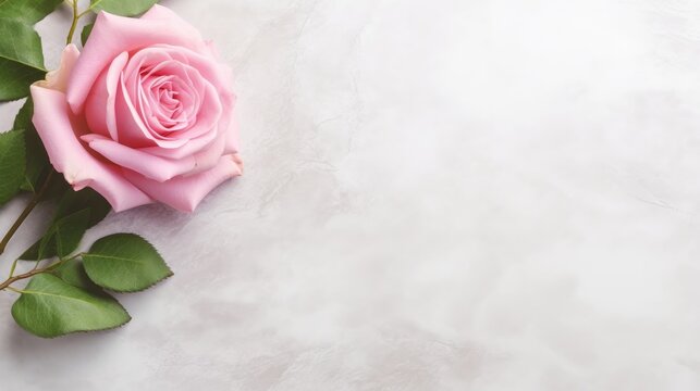 Pink rose flat lay on white background. Generative Ai