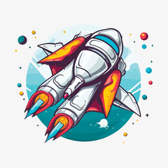 Starship logo. Space satelite retro shuttle moon discovery logotypes of observatory vector badges isolated. Shuttle and satellite, spaceship and rocket adventure illustration