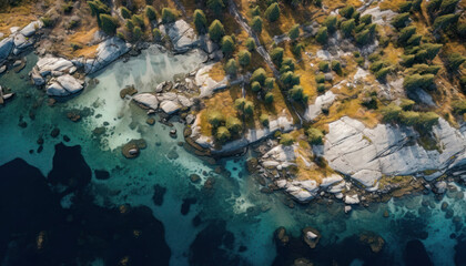 Coastal Aerial Satellite Drone Photography of Waves and Blue Waters 