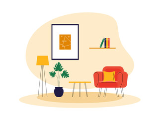 Elegant living room interior design. Interior vector illustration