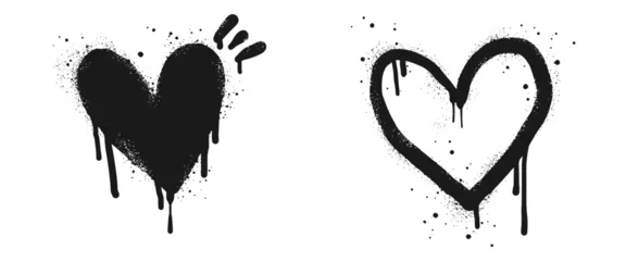 Zelfklevend Fotobehang Spray painted graffiti heart sign in black over white. Love heart drip symbol.  isolated on white background. vector illustration © Receh Lancar Jaya
