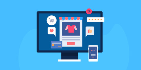 Ecommerce product advertising on social media channel.  Finding new customers, increase sales conversion and online payment transaction, revenue growth analytics on mobile screen, vector illustration.