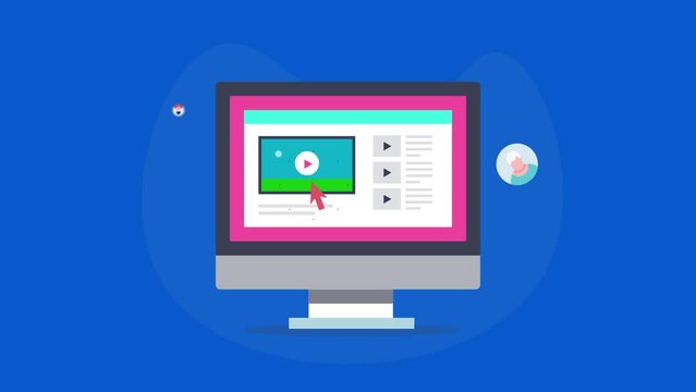 Making money from social media video creation strategy, earning from video ads, influencer marketing, online audience watching social media video concept, animation clip.