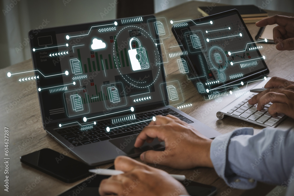 Poster datum technology analytic digital on laptop analyst working with business analytics and datum data f