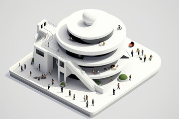 Isometric land mark post modern museum architecture building illustrator 3d