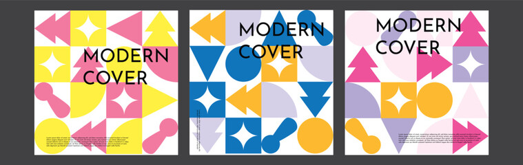 Abstract set of modern covers. Backgrounds with geometric shapes. Modernism and abstraction.Bright background,template,wallpaper,set