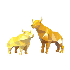 Golden bull isolated on transparent b background. Generative AI.