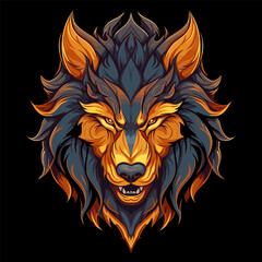 Wolf mascot sport logo design. Wolf animal mascot head vector illustration logo. Tiger head emblem design for eSports team. Character for sport and gaming logo concept. Black background.