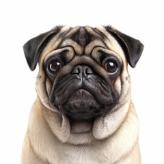 Pug dog portrait isolated on a white background, ai generative