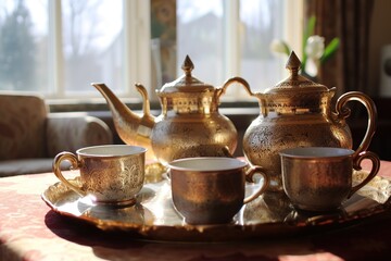 Tea set in living room,Generative AI