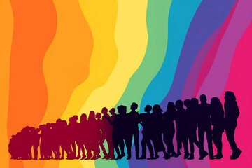 waving a rainbow flag in a crowd