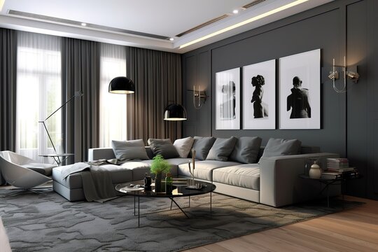 large luxury modern bright interiors Living room illustration 3D rendering computer digitally generated image,Generative AI