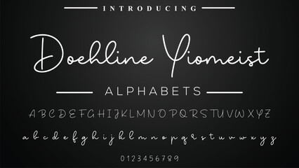 Fototapeta na wymiar Hand drawn calligraphic vector monoline font. Distress signature letters. Modern script calligraphy type. ABC typography latin signature alphab