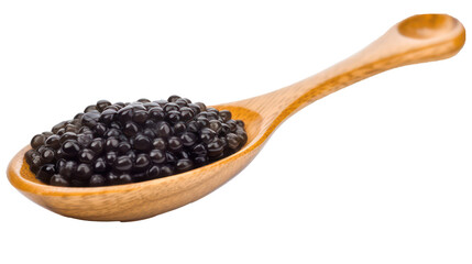 Caviar in spoon. Caviar in spoon isolated on transparent background. Generative AI.