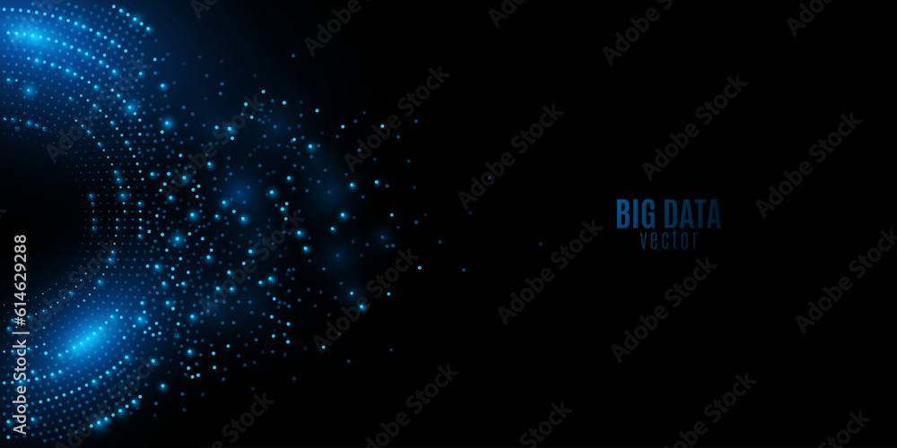Poster futuristic background of digital glowing dots. big data visualization into cyberspace. network infor