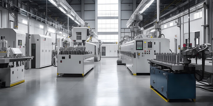 A modern factory with CNC milling machines. Generative AI