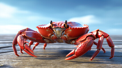 Giant crab on sea background, marine animal protection, tourist concept, for advertising and restaurant menu