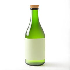 Sake bottle with blank label, isolated on white Generative AI